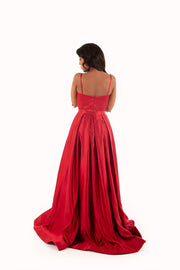 'PIPER' Round Strap Pleated Satin Empire | Deep Red