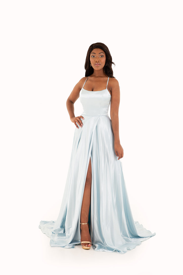 'SETHU' Strap Open Back Satin Empire with Slit | Powder Blue