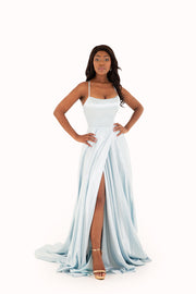 'SETHU' Strap Open Back Satin Empire with Slit | Powder Blue