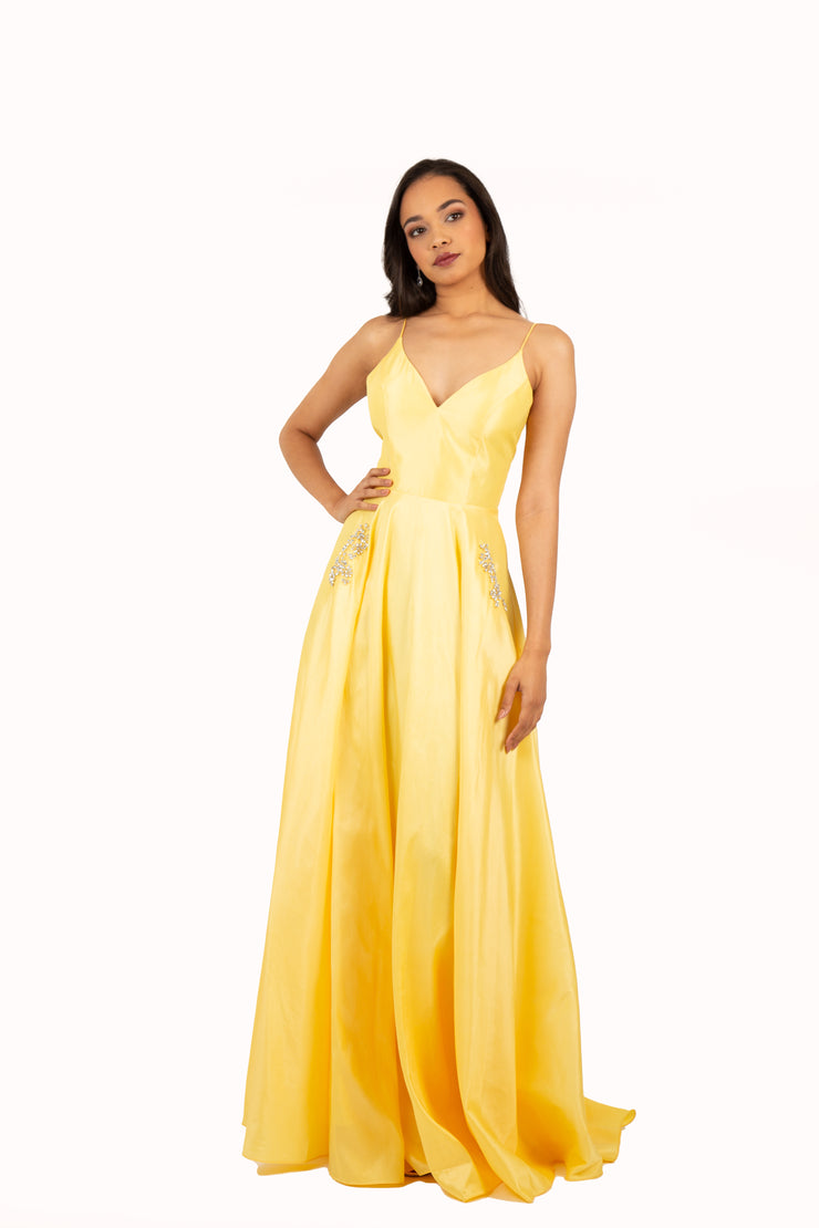 'LONDON' Sweetheart Tafetta Empire Beaded Pockets | Yellow