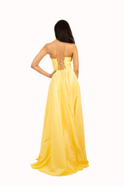 'LONDON' Sweetheart Tafetta Empire Beaded Pockets | Yellow