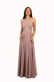 'FARRAH' Beaded Lace High Neck Chiffon Empire | Mauve