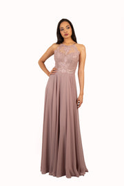 'FARRAH' Beaded Lace High Neck Chiffon Empire | Mauve