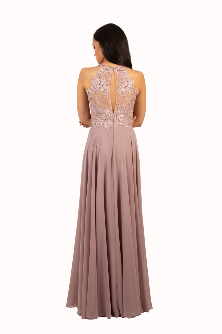 'FARRAH' Beaded Lace High Neck Chiffon Empire | Mauve