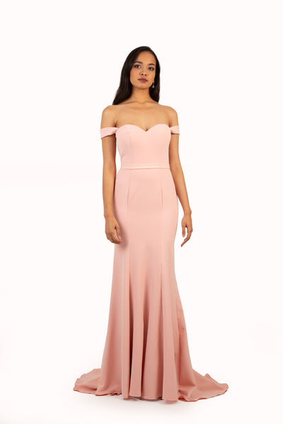 'TYRA' Off Shoulder Scuba Jersey Fitted Mermaid | Blush Pink