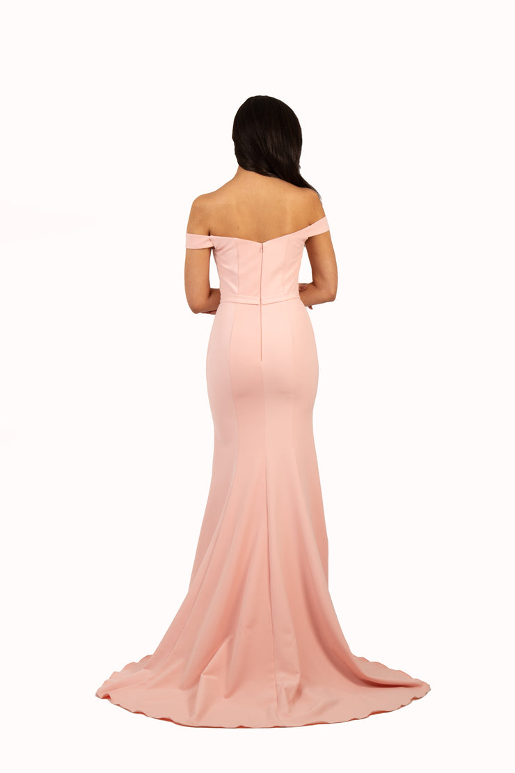 'TYRA' Off Shoulder Scuba Jersey Fitted Mermaid | Blush Pink