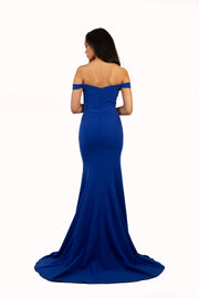'TYRA' Off Shoulder Jersey Fitted Mermaid Train | Royal Blue