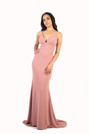 'POPPY' Glitter Jersey V-Neck Fitted Open Back Dress | Blush