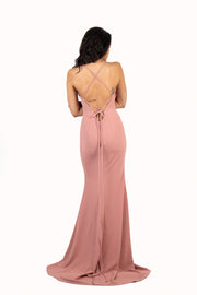 'POPPY' Glitter Jersey V-Neck Fitted Open Back Dress | Blush