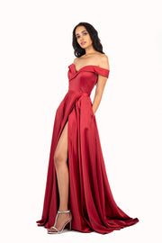 'BELLE' Off Shoulder Sweetheart Empire Train | Wine Red