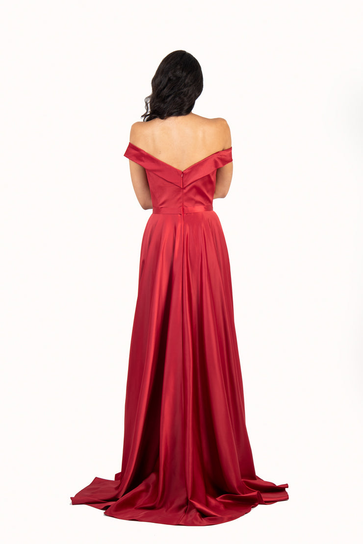 'BELLE' Off Shoulder Sweetheart Empire Train | Wine Red