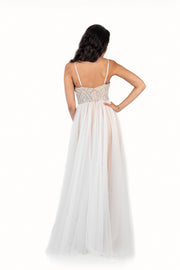 'ANGEL' Beaded Sweetheart Strap Tulle Empire Dress | White Nude