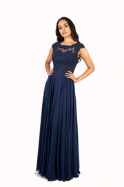 'KATE' Lace Applique Cap Sleeve Chiffon Empire | Navy