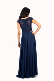 'KATE' Lace Applique Cap Sleeve Chiffon Empire | Navy