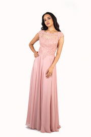 'KATE' Lace Applique Cap Sleeve Chiffon Empire | Blush