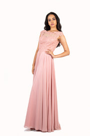 'KATE' Lace Applique Cap Sleeve Chiffon Empire | Blush