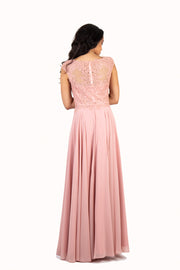 'KATE' Lace Applique Cap Sleeve Chiffon Empire | Blush