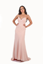 'JOY' Chiffon V-Neck Open Back Flare-Cut | Soft Rose