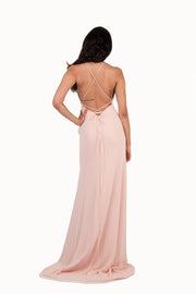 'JOY' Chiffon V-Neck Open Back Flare-Cut | Soft Rose