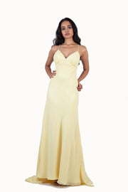 'JOY' Chiffon V-Neck Open Back Flare-Cut | Pastel Yellow