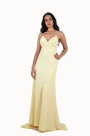 'JOY' Chiffon V-Neck Open Back Flare-Cut | Pastel Yellow