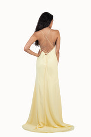 'JOY' Chiffon V-Neck Open Back Flare-Cut | Pastel Yellow