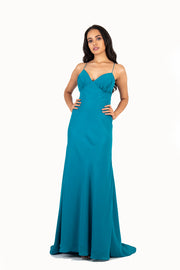 'JOY' Chiffon V-Neck Open Back Flare-Cut | Teal