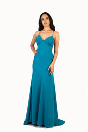 'JOY' Chiffon V-Neck Open Back Flare-Cut | Teal