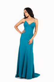 'JOY' Chiffon V-Neck Open Back Flare-Cut | Teal