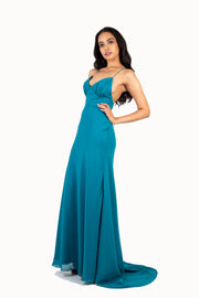 'JOY' Chiffon V-Neck Open Back Flare-Cut | Teal