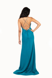 'JOY' Chiffon V-Neck Open Back Flare-Cut | Teal