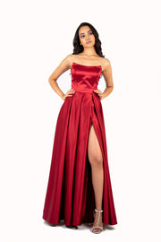 'ROSE' Scoop Neck Open Back Satin Dress | Wine Red