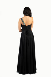 'COLLEEN' One Shoulder Beaded Chiffon Empire | Black