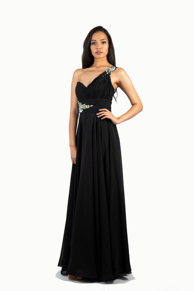 'COLLEEN' One Shoulder Beaded Chiffon Empire | Black