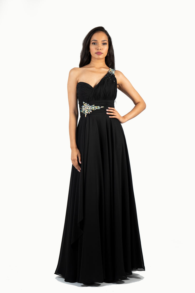 'COLLEEN' One Shoulder Beaded Chiffon Empire | Black