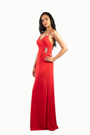 'LUCY' Beaded Jersey Fitted Strappy Back Flare-Cut | Ferrari Red