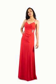 'LUCY' Beaded Jersey Fitted Strappy Back Flare-Cut | Ferrari Red