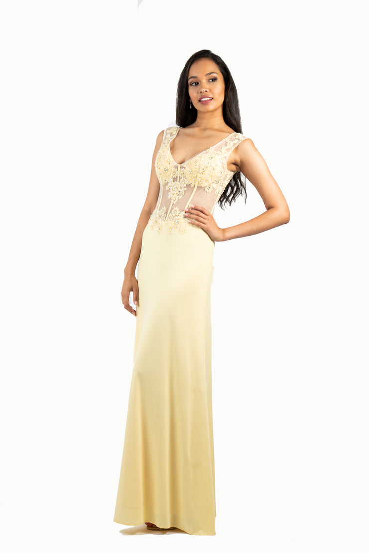 'LISA' Beaded Boned Lace Jersey Flare-Cut | Buttercup