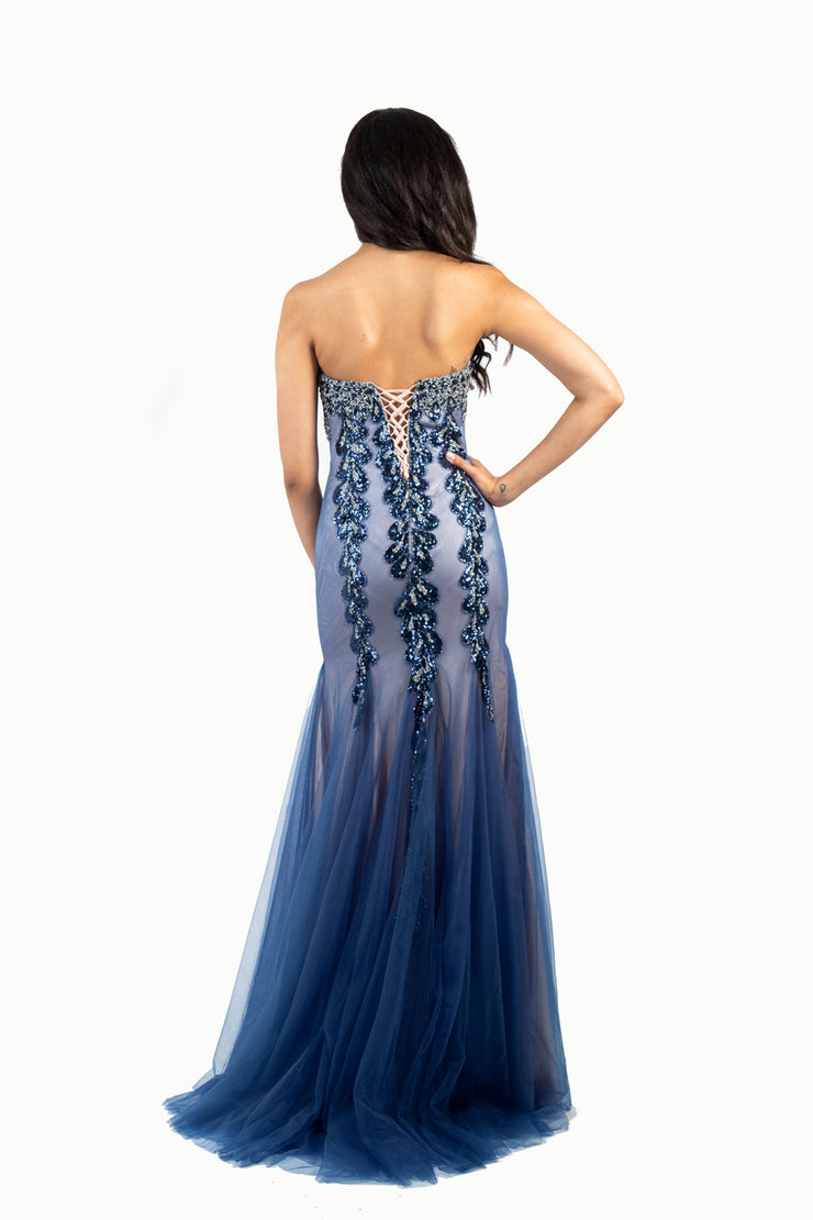 'FAVIANA' Beaded Sweetheart Tulle Mermaid | Navy Nude