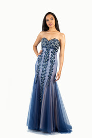 'FAVIANA' Beaded Sweetheart Tulle Mermaid | Navy Nude