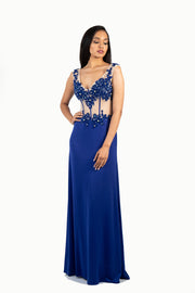 'LISA' Beaded Boned Lace Jersey Flare-Cut | Royal Blue