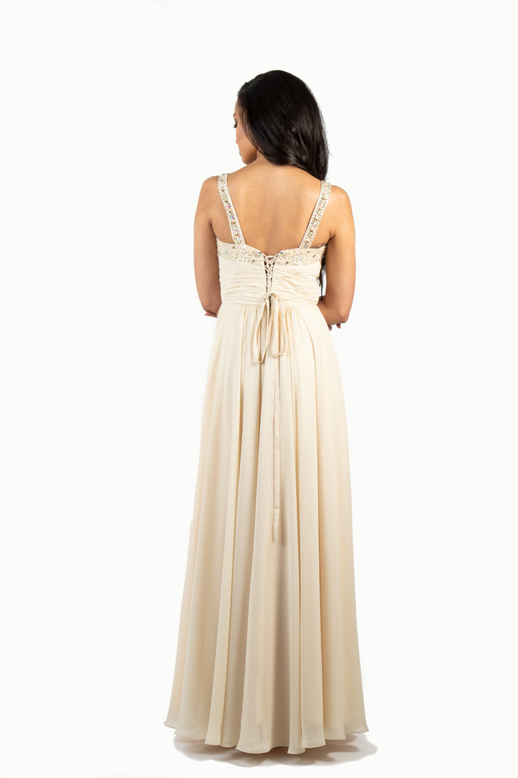 'EVELYN' Beaded Strap Sweetheart Chiffon Empire | Champagne