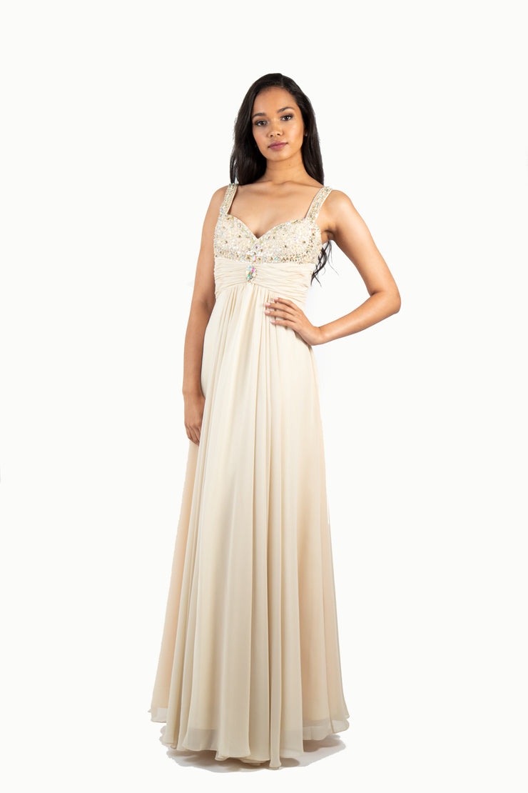 'EVELYN' Beaded Strap Sweetheart Chiffon Empire | Champagne