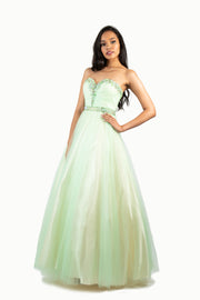 'LILY' Beaded Sweetheart Top Tulle Ball Gown | Mint Champagne