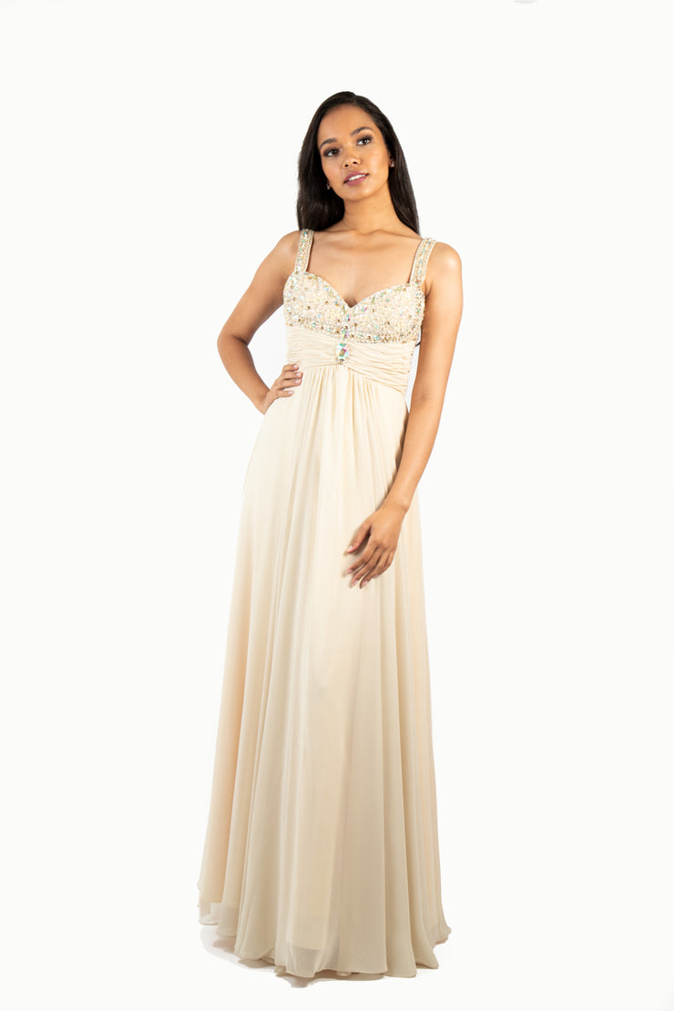 'EVELYN' Beaded Strap Sweetheart Chiffon Empire | Champagne