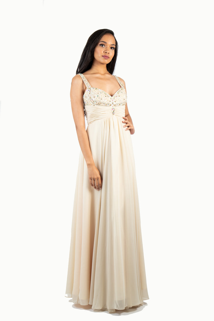 'EVELYN' Beaded Strap Sweetheart Chiffon Empire | Champagne