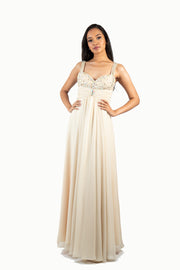 'EVELYN' Beaded Strap Sweetheart Chiffon Empire | Champagne