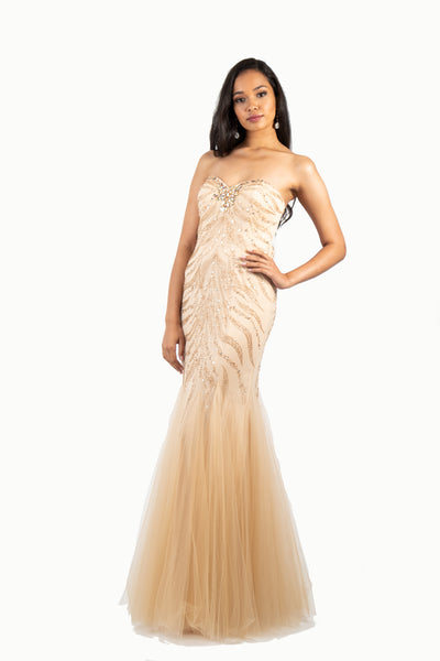 'MIKA' Beaded Sweetheart Tulle Mermaid Dress | Champagne