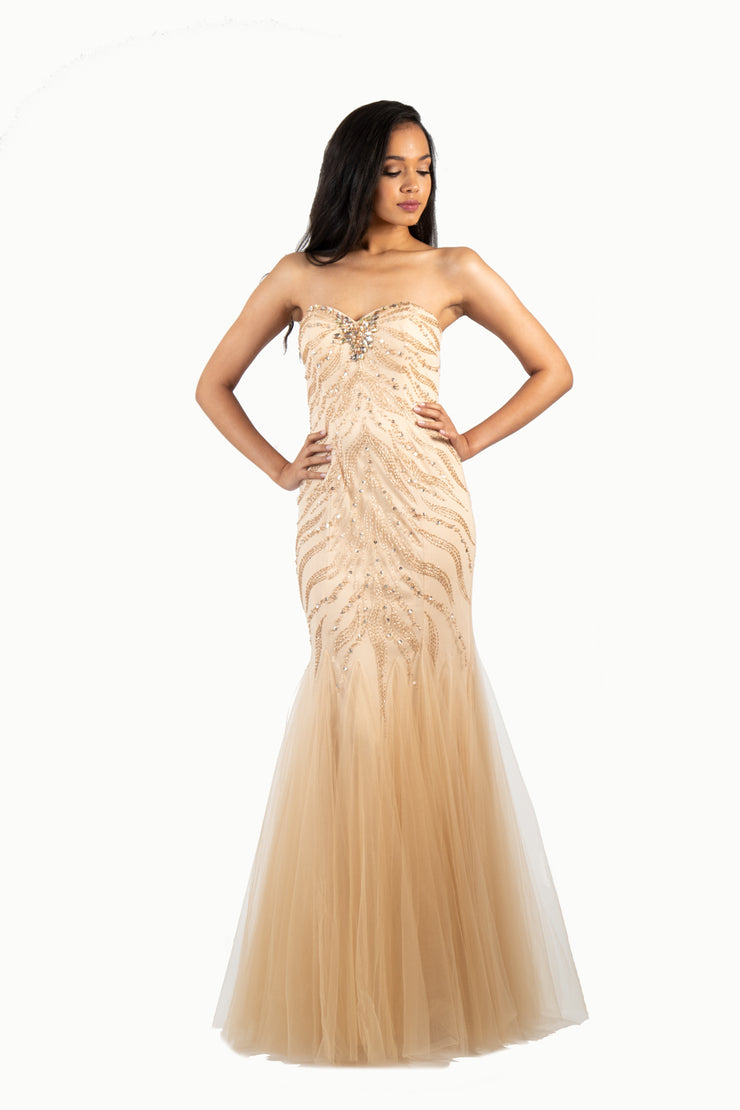 'MIKA' Beaded Sweetheart Tulle Mermaid Dress | Champagne