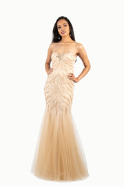 'MIKA' Beaded Sweetheart Tulle Mermaid Dress | Champagne